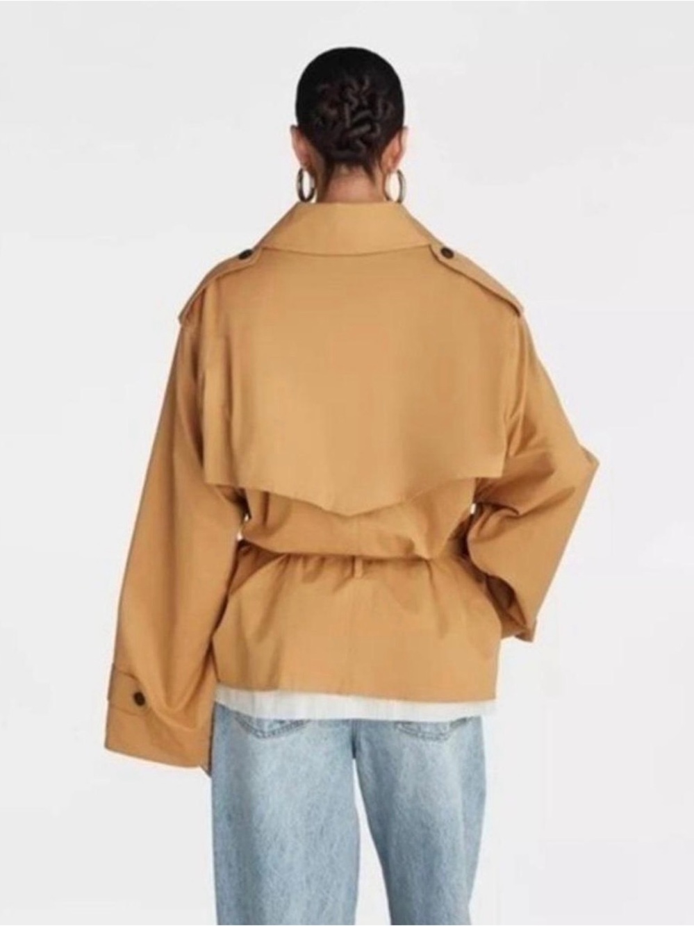 KBB by Kahlana Cropped Tan Trench Jacket with Drawstring Waist. NWT size XXL